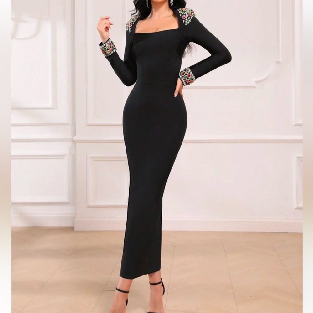 Gemstone Detail Evening Dress
